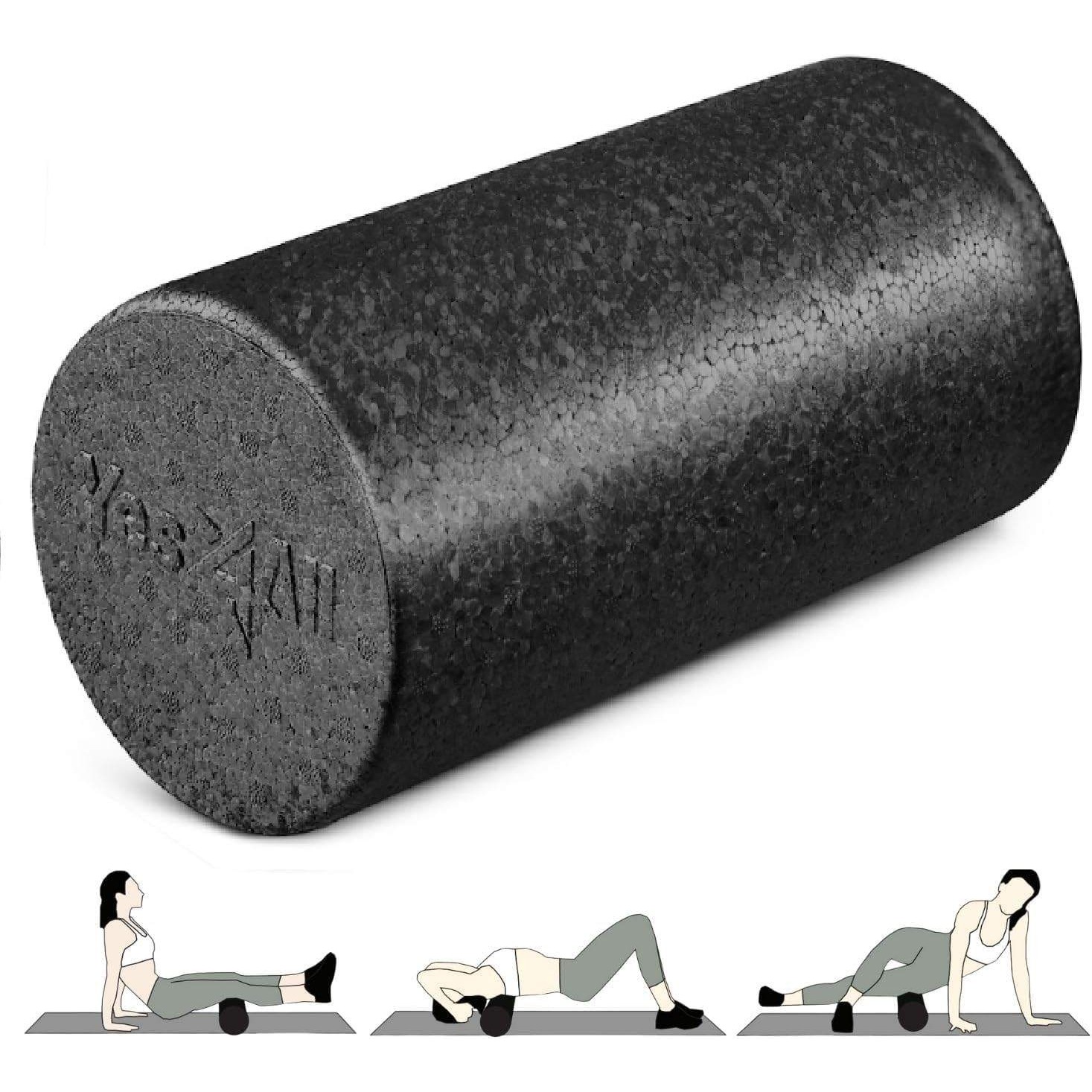 Yes4all High-Density Round Back Roller Foam 12in Black, Exercise Foam Roller For